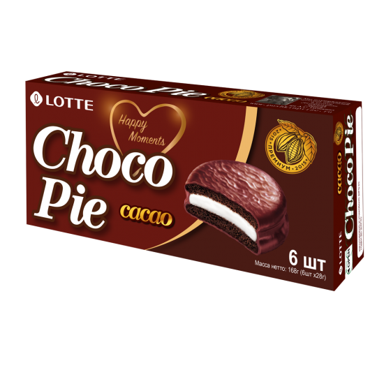 Печ. ЛОТТЕ ЧОКОПАЙ КАКАО (Lotte Chocopie Cacao) 168 гр 16 шт /Lotte/