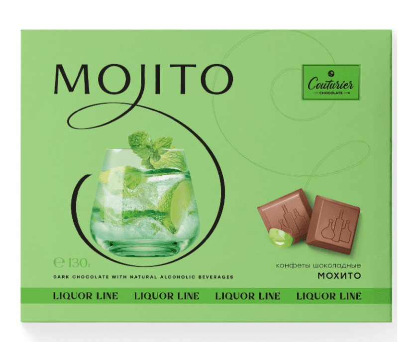 Наб.кф./Шок. Кутюрье/ LIQUEUR LINE со вкусом МОХИТО 130 гр.ШТУЧНО