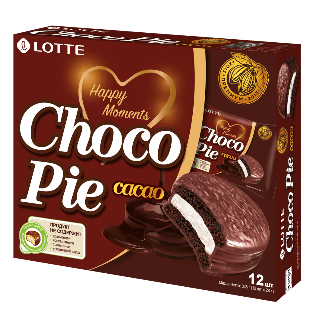 Печ. ЛОТТЕ ЧОКОПАЙ КАКАО (Lotte Chocopie Cacao) 336 гр 8 шт /Lotte/