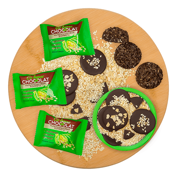 Кф. Co barre de CHOCOLAT Мультизлаковые с жар. семенами кунжута с темн.глаз. /В.А.Ш. Шоколатье/ 2 кг