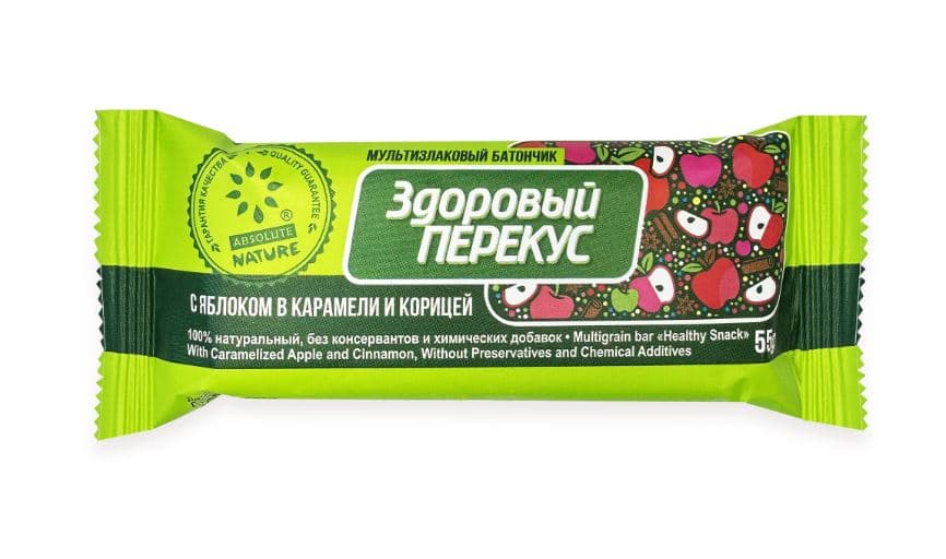 Батончики (ФАС) № 293  Мюсли Здоровый перекус  С ЯБЛОКОМ В КАРАМЕЛИИ КОРИЦЕЙ  55 гр 20 шт  БЛОК