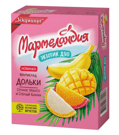 Мармеландия Дольки ЭКЗОТИК ДУО Сочное Манго и Спелый Банан  /Ударница/, 300гр ШТУЧНО