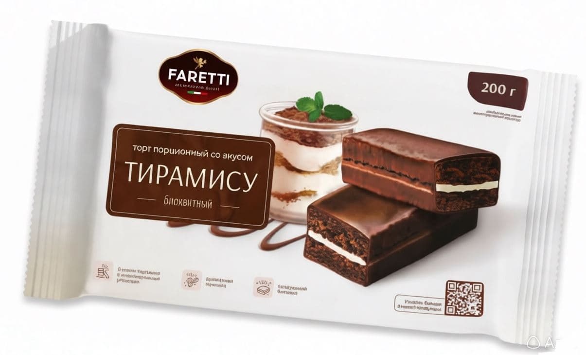Торт бисквитный порционный со вкусом Тирамису /FARETTI/ 200 гр ШТУЧНО