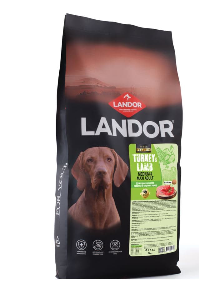 LANDOR Корм СУХОЙ для СОБАК средних и крупных пород с индейкой и ягненком 15 кг