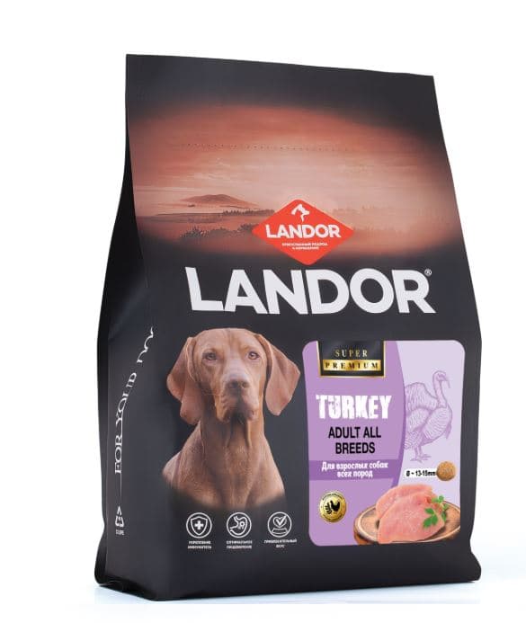 LANDOR MONOPROTE Корм СУХОЙ для взрослых СОБАК  всех пород  ИНДЕЙКА 3 кг