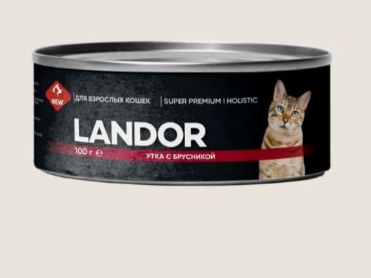 LANDOR Корм ВЛАЖНЫЙ для КОШЕК взрослых  утка с брусникой 100 гр