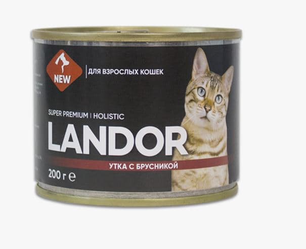 LANDOR Корм ВЛАЖНЫЙ для КОШЕК взрослых  утка с брусникой 200 гр