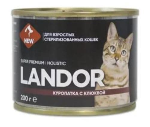 LANDOR Корм ВЛАЖНЫЙ для КОШЕК стерилизованных куропатка с клюквой 200 гр