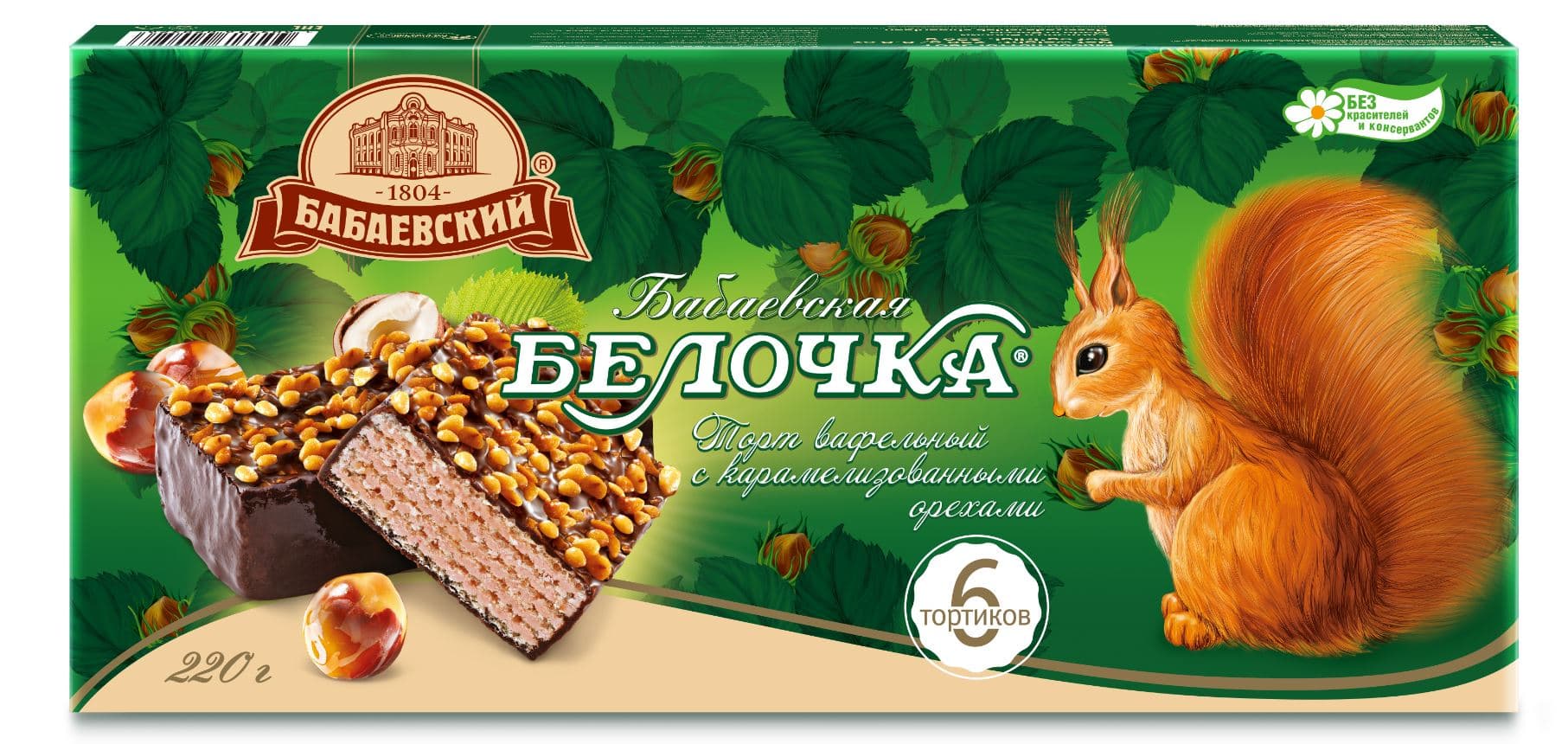 ВАФ ТОРТ Бабаевская Белочка с карамелизированными орехами 1/220 ШТУЧНО   НОВЫЙ ВЕС!!