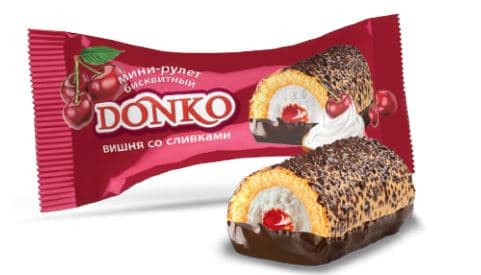 Мини-рулет бисквитный DONKO вишня со сливками /ДОНКО/ 2,1 кг