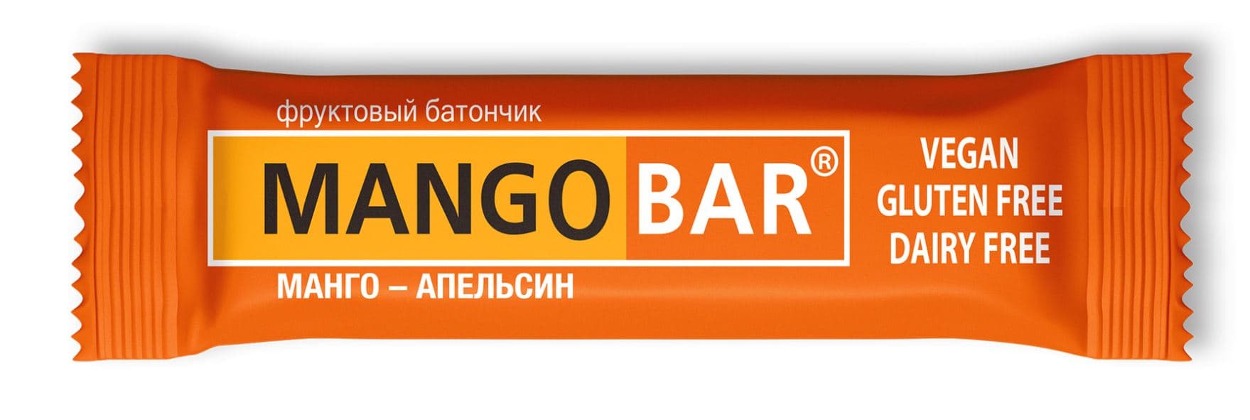 Батончик MANGOBAR фруктовый МАНГО-АПЕЛЬСИН /Агроимпорт/ 30 гр 20 шт   vegan!  без глютена