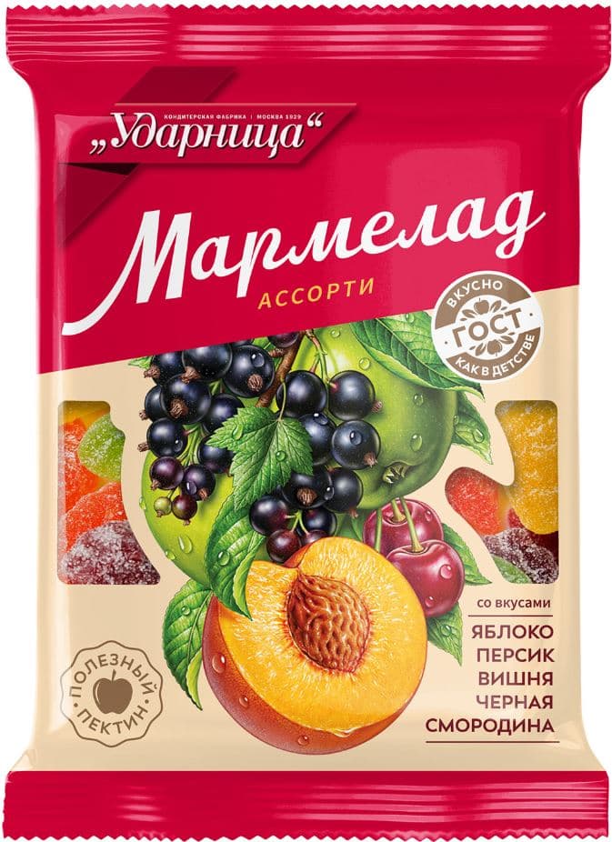 М-д(фас)  Ассорти( яблоко,персик,вишня,чернаясмородина) /Ударница/, 275 гр 1 ШТУЧНО