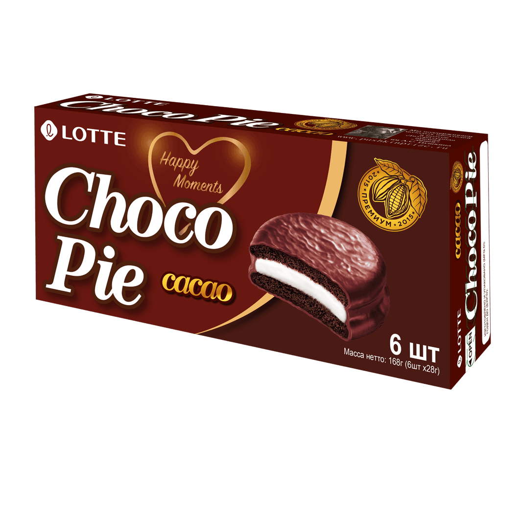Печ. ЛОТТЕ ЧОКОПАЙ КАКАО (Lotte Chocopie Cacao) 168 гр 16 шт /Lotte/