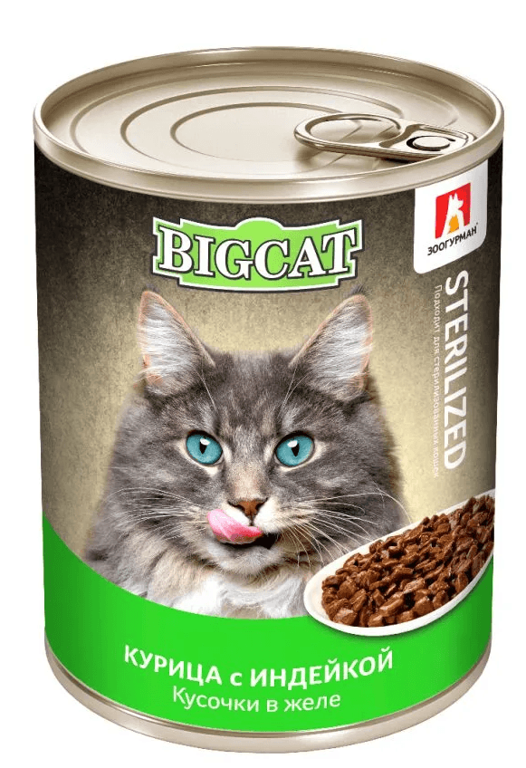 ЗООГУРМАН BIG CAT Ж/Б БАНКА с курицей и индейкой кусочки в желе ж/б 350 грамм