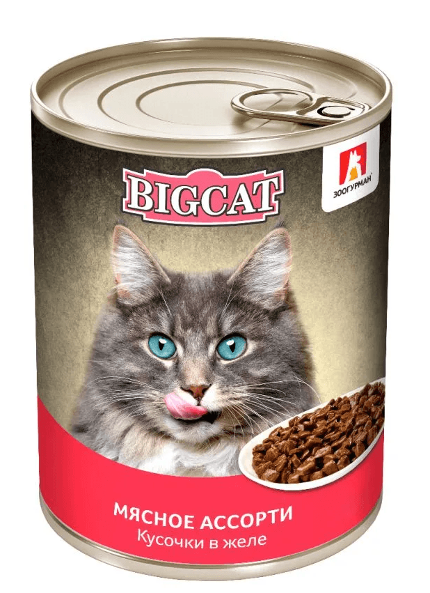 ЗООГУРМАН BIG CAT Ж/Б БАНКА  мясное ассорти  кусочки в желе   350 грамм