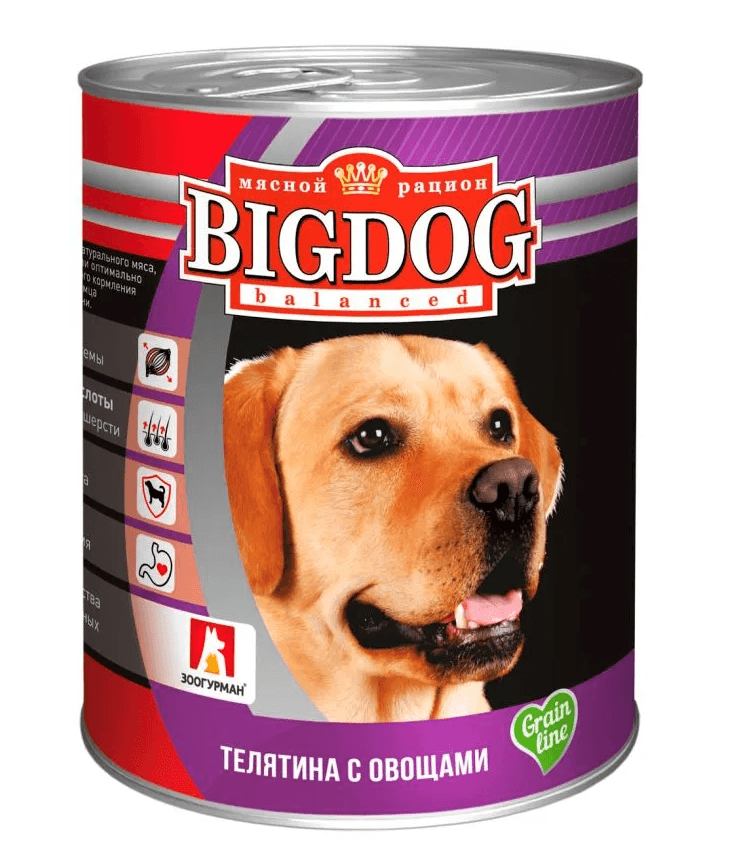 ЗООГУРМАН BIG DOG Ж/Б БАНКА телятина с овощами   ж/б 850 грамм