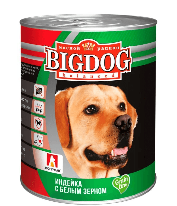 ЗООГУРМАН BIG DOG Ж/Б БАНКА индейка с белым зерном   ж/б 850 грамм