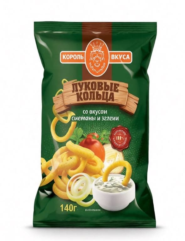 ФАС. Луковые кольца ЗЕЛЕНЬ В СМЕТАНЕ /Король Вкуса/ 140 гр ШТУЧНО  ЦВЕТНАЯ УПАКОВКА новый ндс