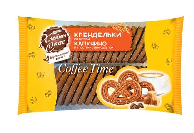 Печ (ФАС) КРЕНДЕЛЬКИ COFFEE TIME со вкусом КАПУЧИНО и тростн. сахаром  /Хлебный Спас/ 320 гр ШТУЧНО