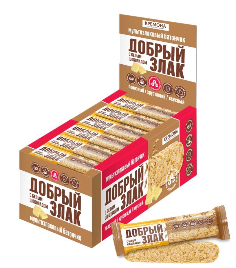 Кф. (ФАС) Мультизлаковый батончик с БЕЛЫМ шоколадом /Кремона/  19 гр 24 шт   БЛОК