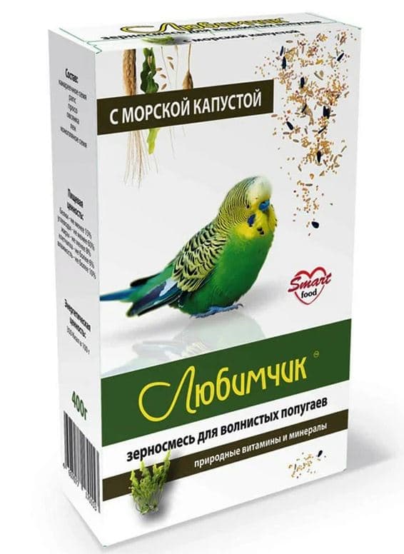 ЛЮБИМЧИК Зерносмесь для Попугаев в коробке морская капуста 500 гр штучно