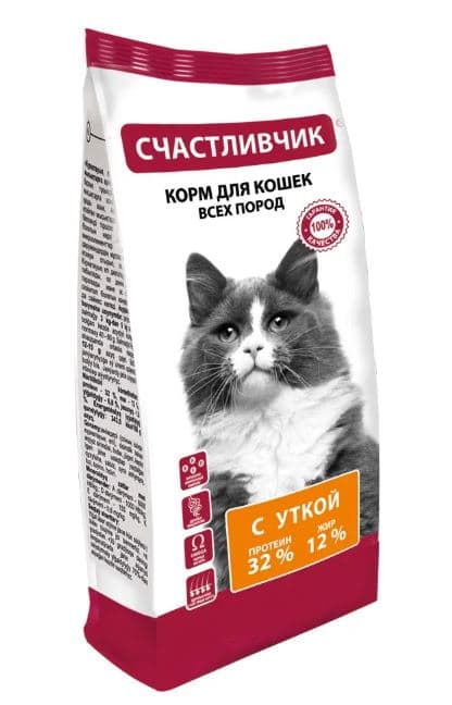 СЧАСТЛИВЧИК  Корм для КОШЕК с уткой 400 гр штучно