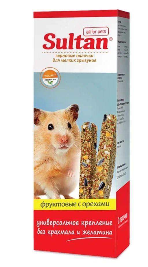 СУЛТАН Зерновая палочка для мелких грызунов фрукты с орехами  2шт 80гр