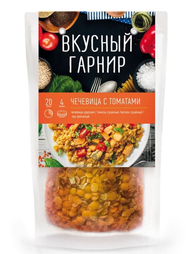 ВКУСНЫЙ ГАРНИР Чечевица с томатами 200 гр 12 шт /Агроимпорт/