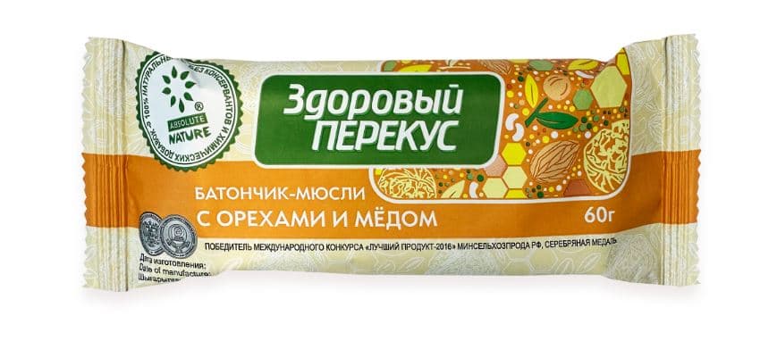 Батончики (ФАС) № 178 Мюсли Здоровый перекус ОРЕХОВЫЙ С МЕДОМ 60 гр 20 шт  БЛОК