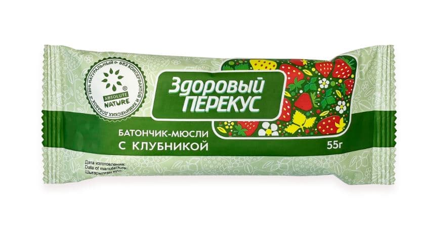 Батончики (ФАС) № 176 Мюсли Здоровый перекус С КЛУБНИКОЙ 55 гр 20 шт БЛОК