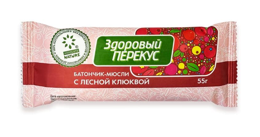 Батончики (ФАС) № 177 Мюсли Здоровый перекус С КЛЮКВОЙ 55 гр 20 шт  БЛОК