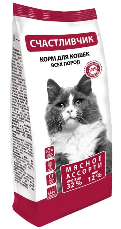СЧАСТЛИВЧИК  Корм для КОШЕК мясное ассорти  400 гр штучно