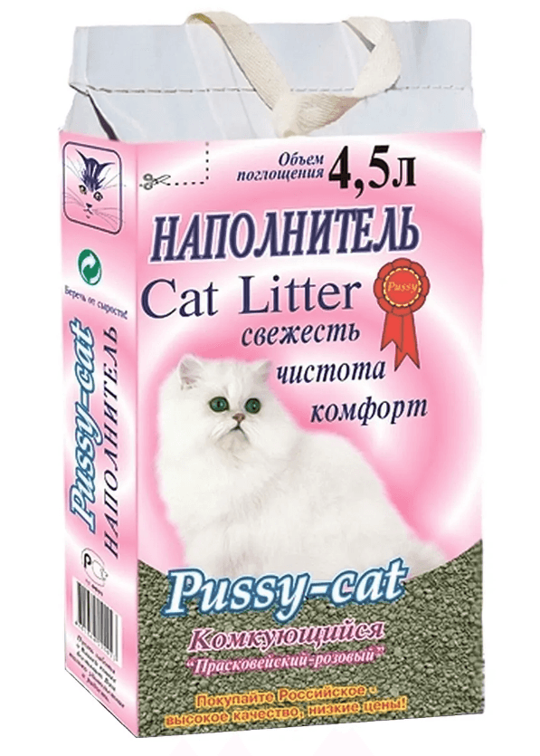 Pussy-Cat  Наполнитель Комкующийся Прасковейский розовый  / ХИТПРОД / 4,5 л