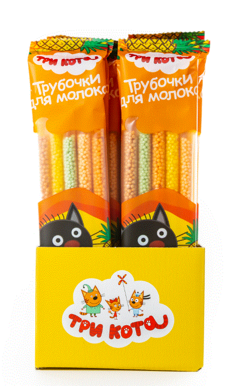 Трубочки для молока ТМ Три Кота ФРУКТОВЫЙ МИКС /Нева/, 30 гр 24 шт  БЛОЧНО  ПОСТНОЕ
