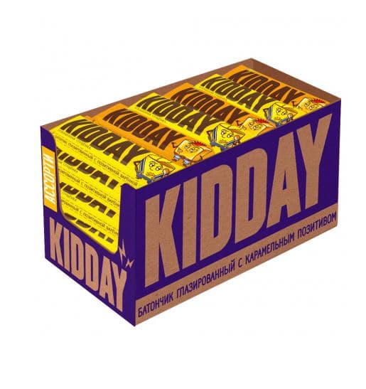 Батончик /Монет.двор/ KIDDAY Глазированный со вкусом КАРАМЕЛЬ  40 гр 30 шт