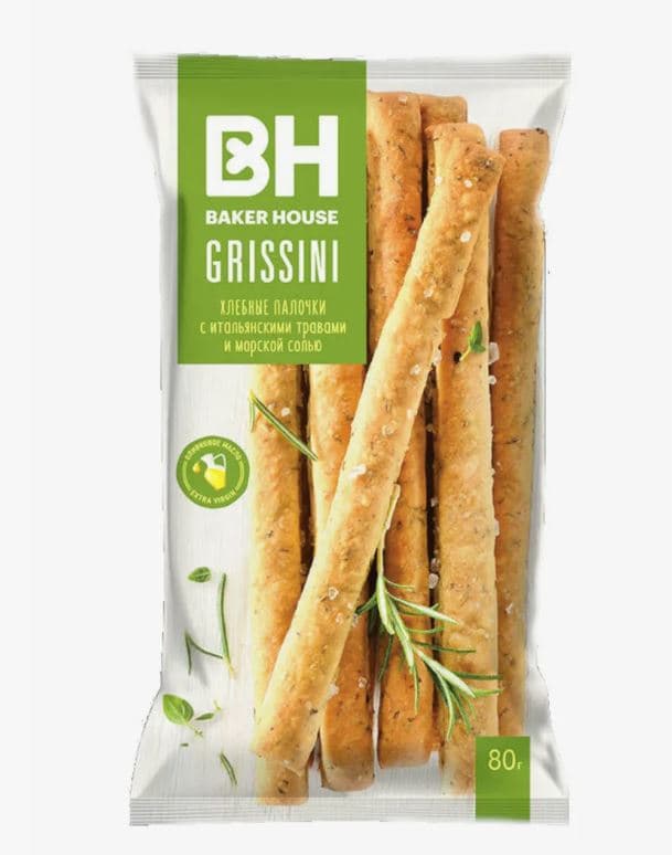 Хлебные палочки  GRISSINI Итальянские травы и морская соль  /Baker House/,  80 гр 15 шт