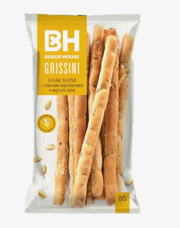 Хлебные палочки  GRISSINI Подсолнечник и морская соль  /Baker House/,  80 гр 15 шт