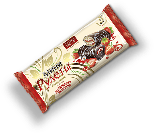 Мини-Рулет со вкусом клубники со сливками /Русский бисквит/ 175 гр 15 шт