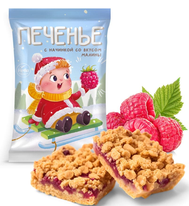Печ.(фас) сдобное с начинкой со вкусом малины САНКИ /Нева/, 40 гр 100 шт НГ